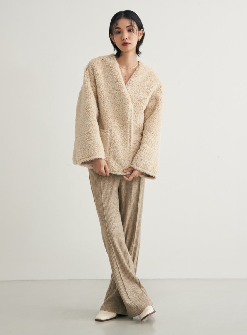 坑條親膚針織長褲